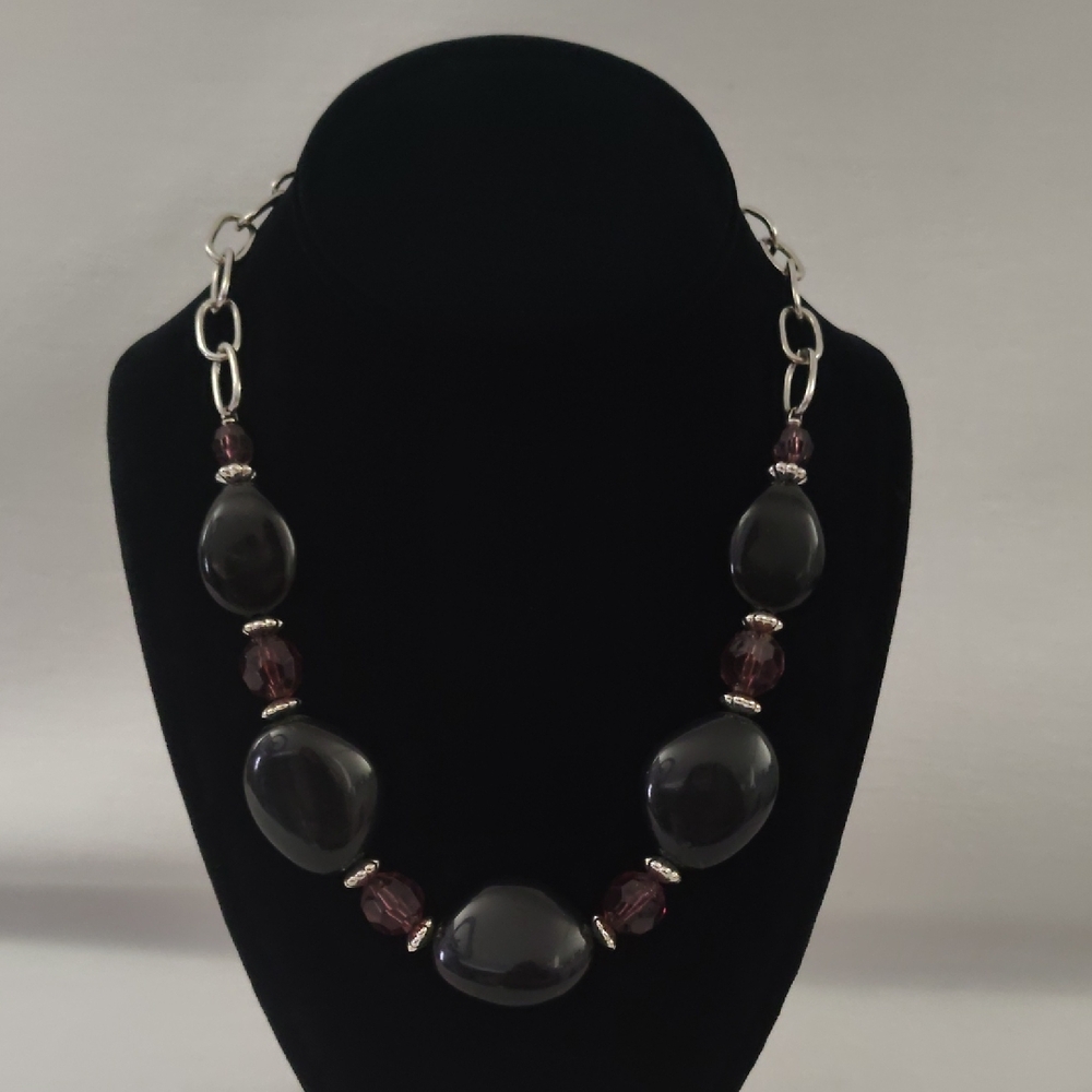 Black Bead Statement Necklace - image 1